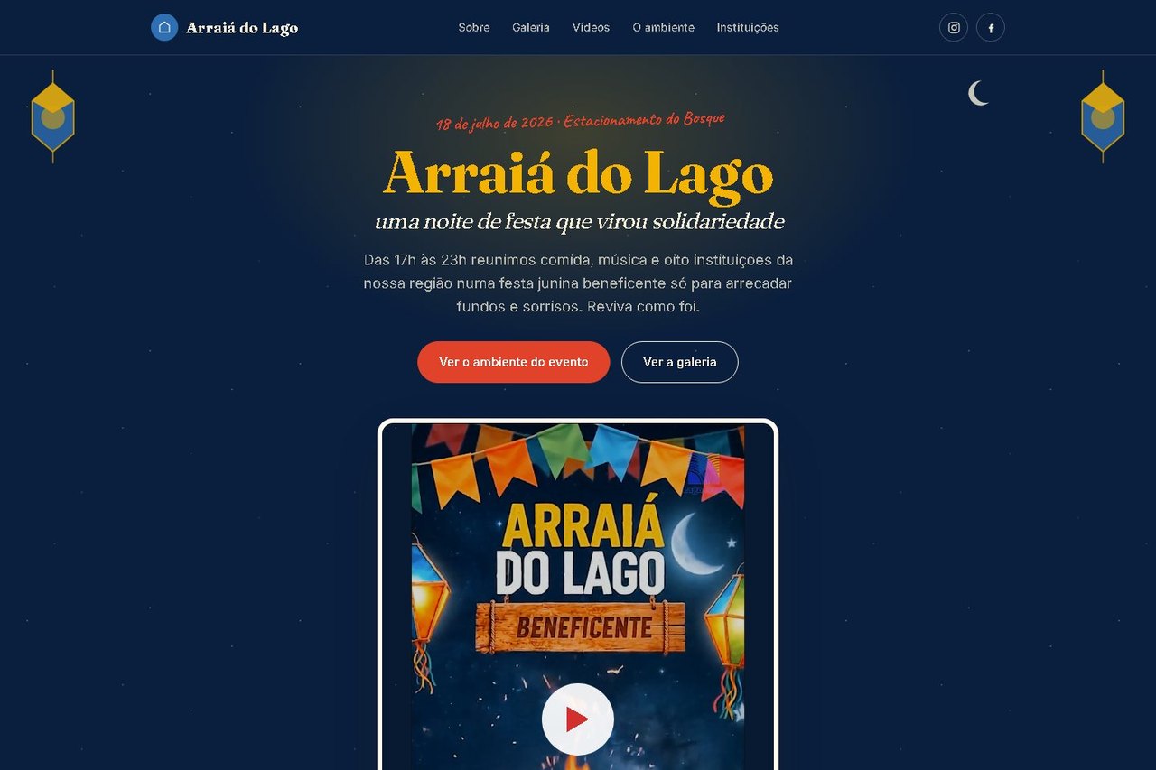 Página da cobertura do Arraiá do Lago 2026, com a galeria de fotos dividida por categoria e o acesso aos vídeos do evento
