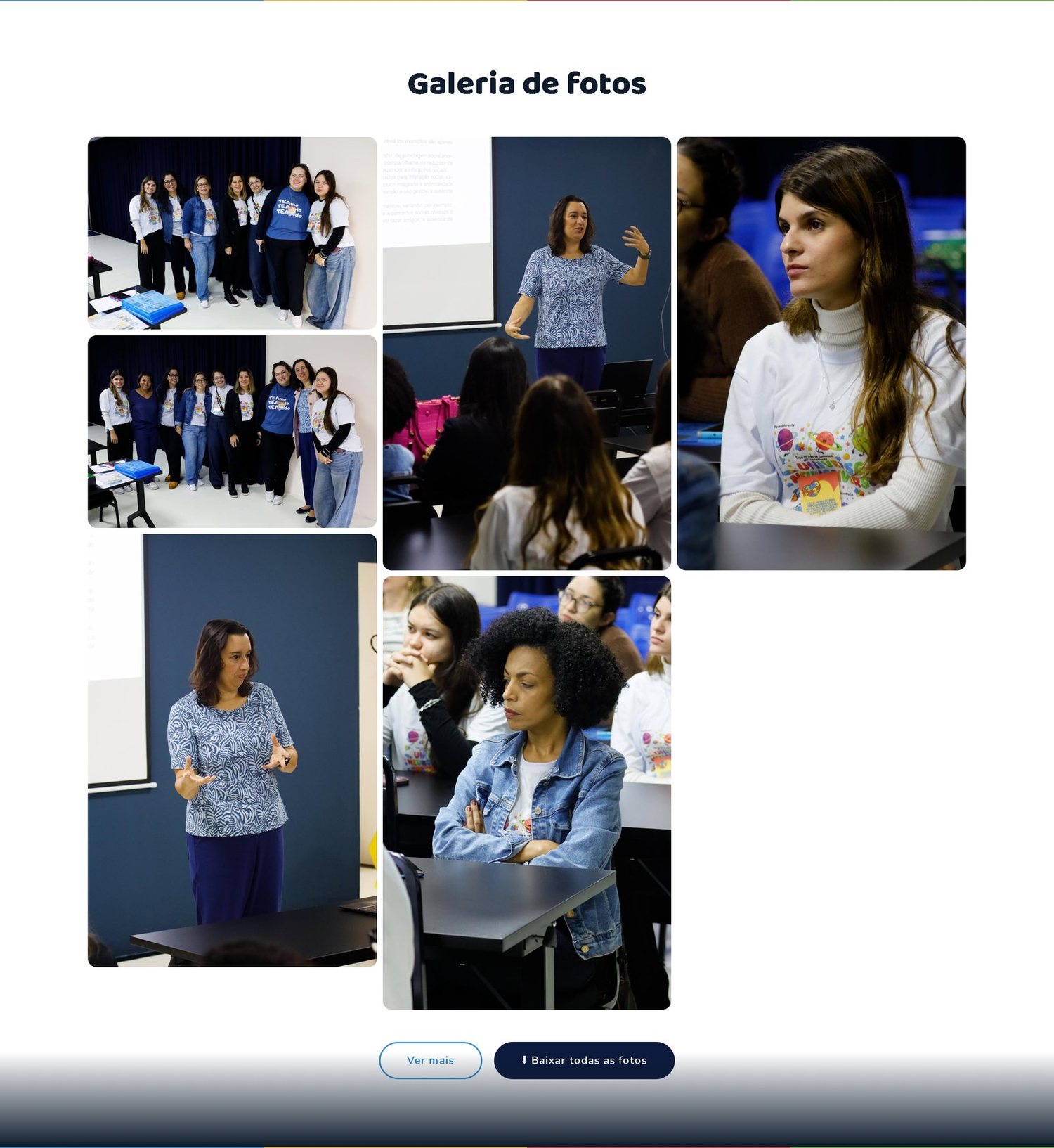 Galeria de fotos do mesmo hotsite, com as imagens do evento em mosaico e os botões de ver mais e baixar todas as fotos
