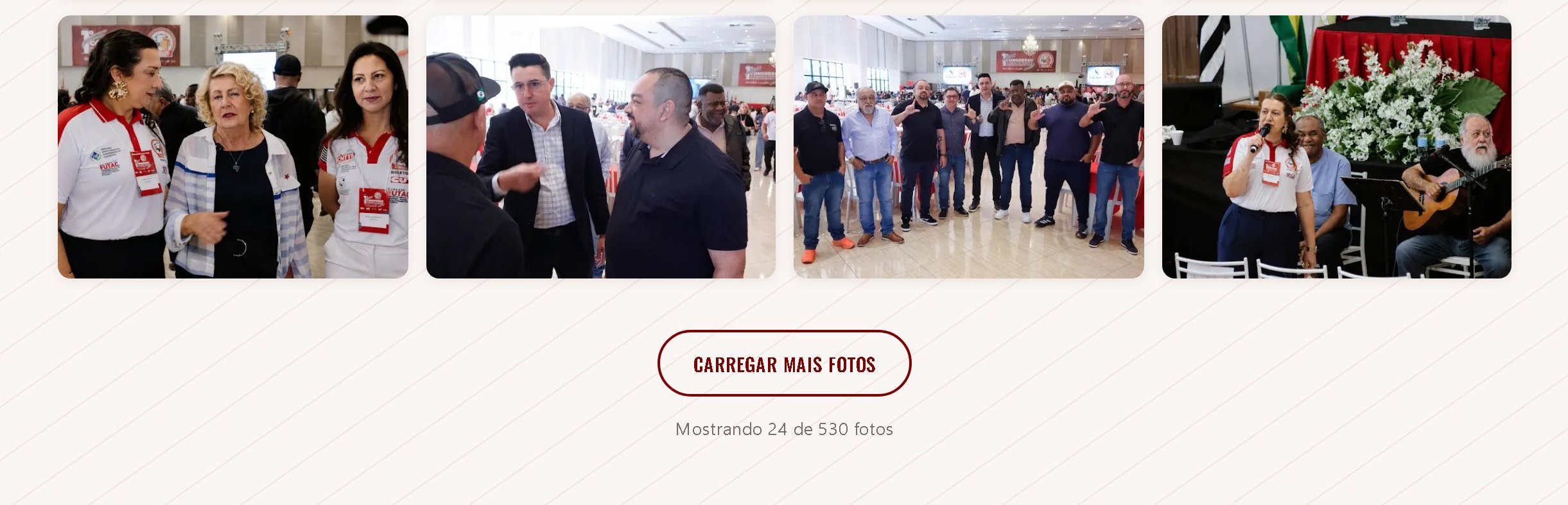 Última fileira de quatro fotos da galeria, o botão Carregar mais fotos e o contador Mostrando 24 de 530 fotos