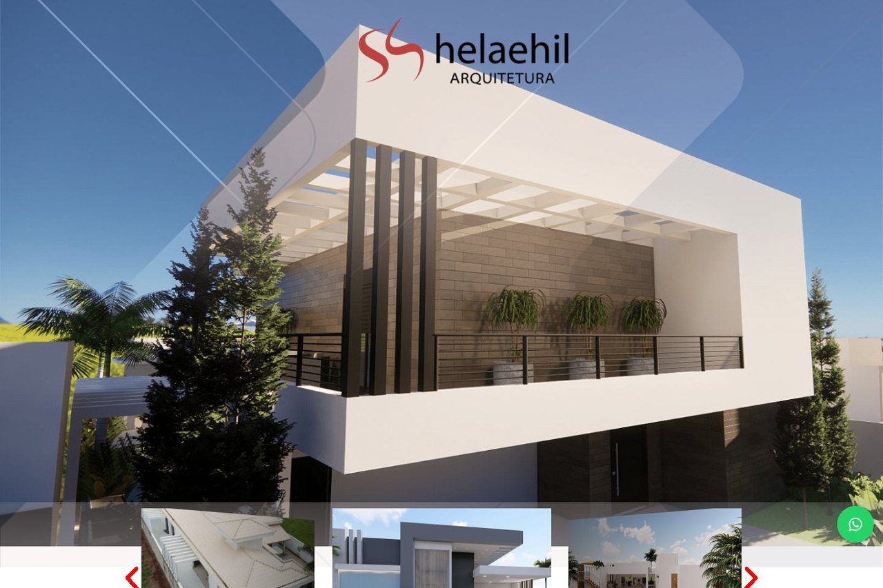 Página inicial do site do escritório Helaehil Arquitetura, com render de um projeto residencial