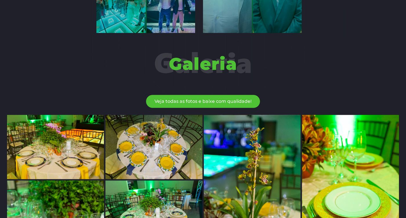 Galeria de um hotsite de evento, com grade de miniaturas e o botão de baixar as fotos em alta qualidade acima dela